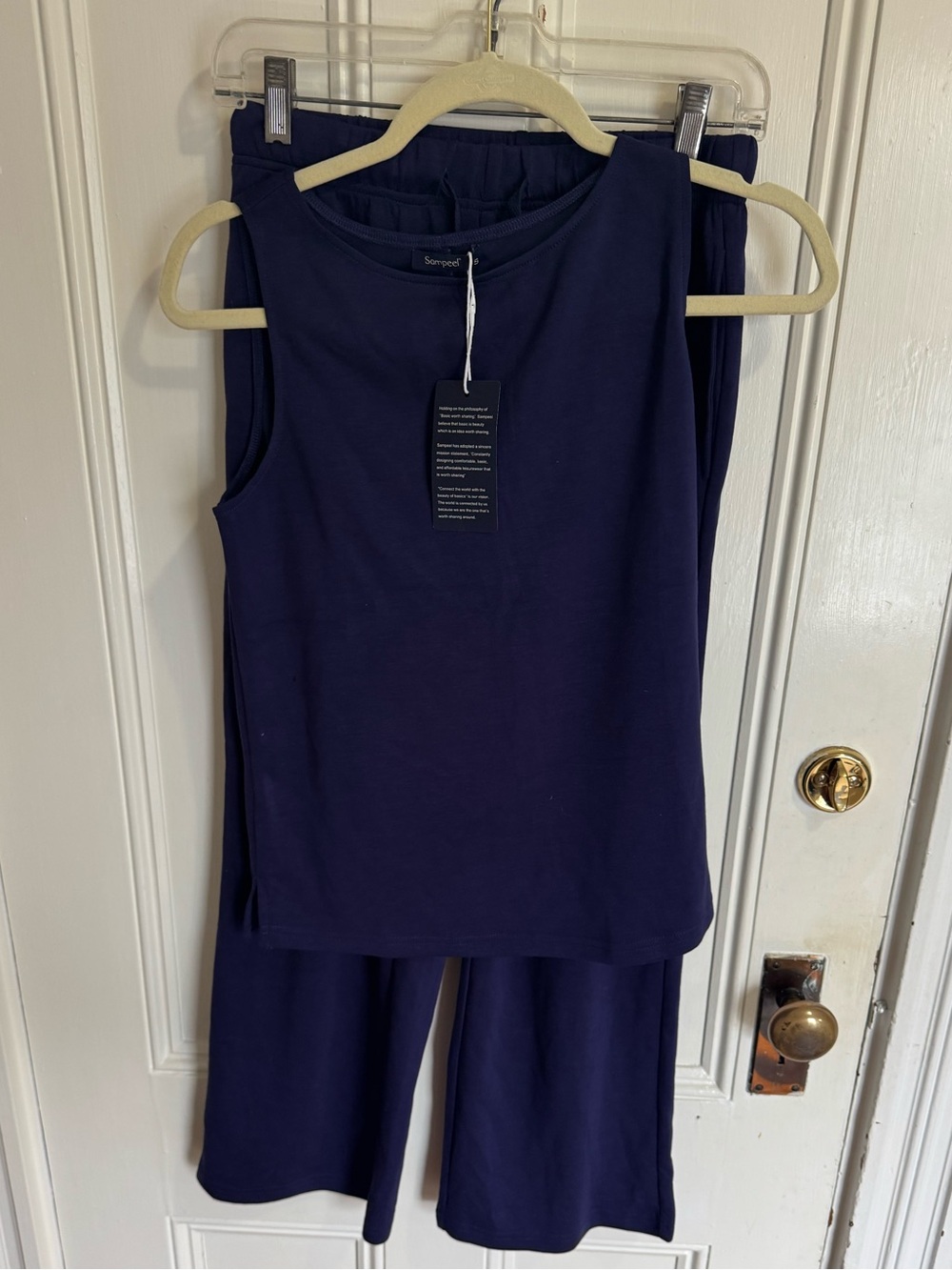 Sampeel 2 Piece Lounge Set Women Small Navy Sleeveless Top Wide Leg Pants NWT